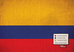 Colombia: Rojo, exportación de bananos. Azul, exportación de café. Amarillo, exportación de cocaina.