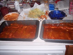 Two Pans of Enchiladas, Ready for the Oven