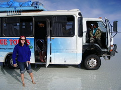 Amy freezes her toes off on the wet Bolivian salt lake